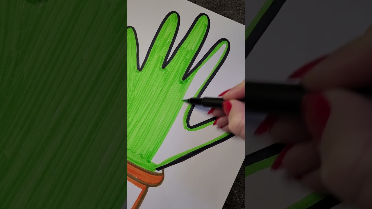 Tuto dessin facile. Cactus avec le contour de la main #art #activiteenfant #activitemanuelle 