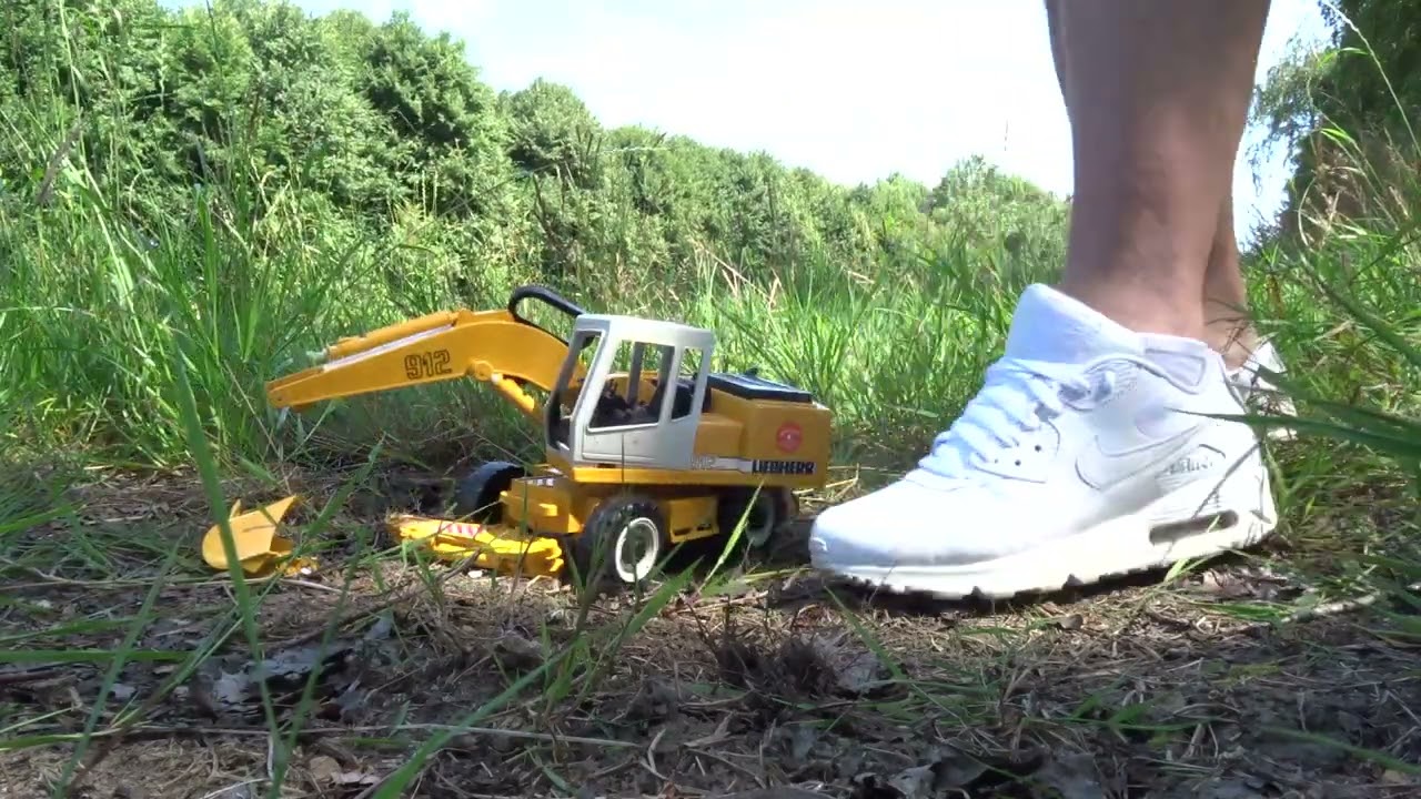 Nike Air Max 90 stomp, trample and destroy Bruder toy crane / digger