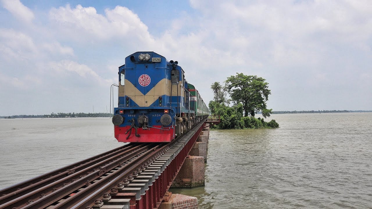Furious Maitree Express Bangladeshi Rake passing Bounjan Rail Bridge, Dilpashar- Bangladesh Railway