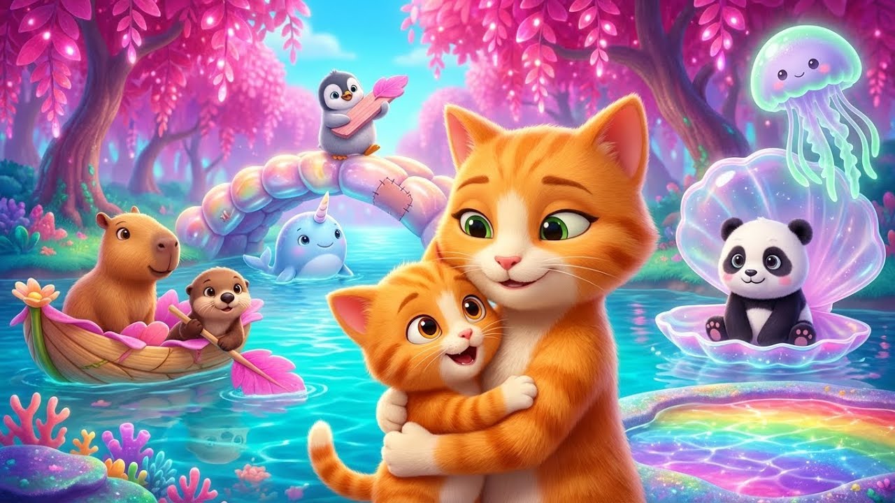 Mama Cat & Kitten Fix the Shell Bridge 🐚🌊 Gentle Pinkleaf River Adventure for Kids