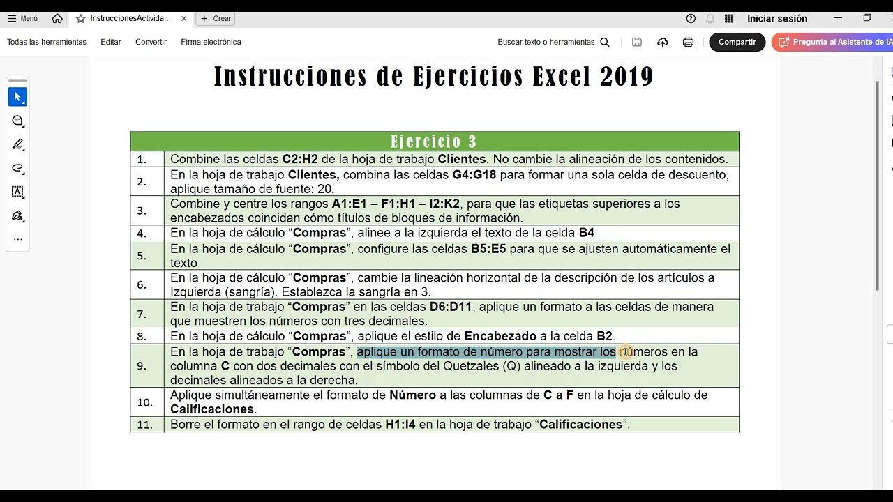 Resolución de hoja de trabajo #3 - Microsoft Excel