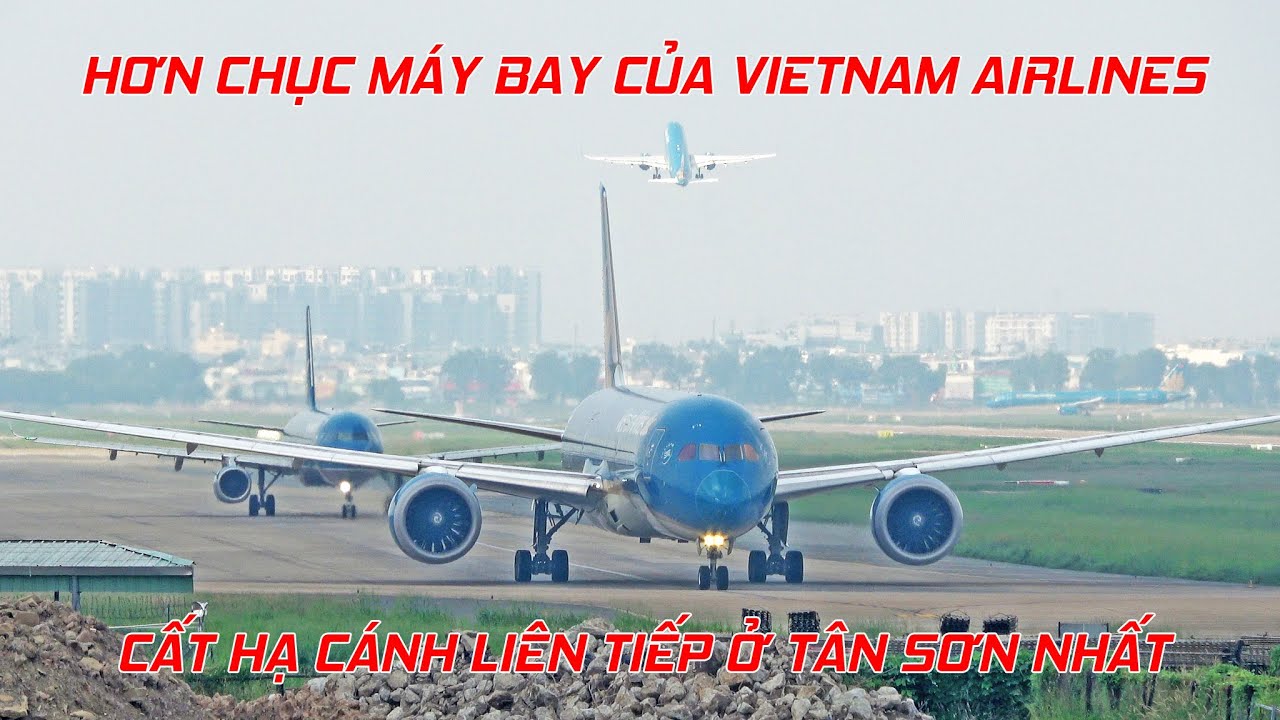 Khoảng thời gian toàn là máy bay của Vietnam Airlines hoạt động trên sân bay Tân Sơn Nhất.