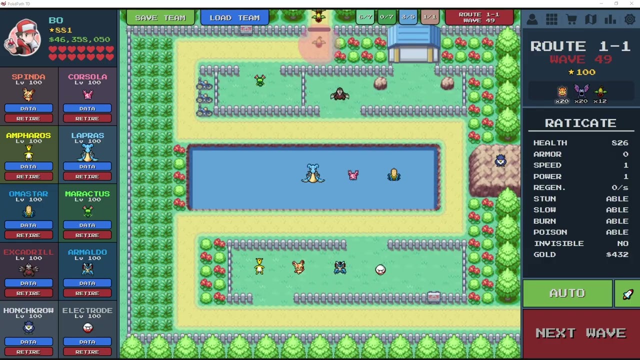 POKEPATH TD | Route 1-1 100% | 100 Stars