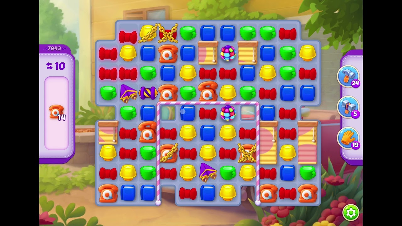 HomeScapes Level 7943 no boosters (15 moves)