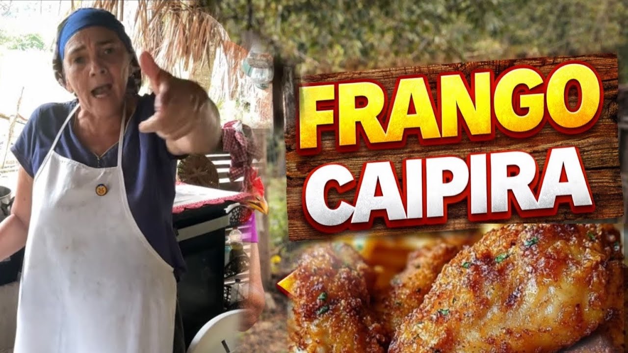 Preparando um frango caipira no  fogão a lenha,