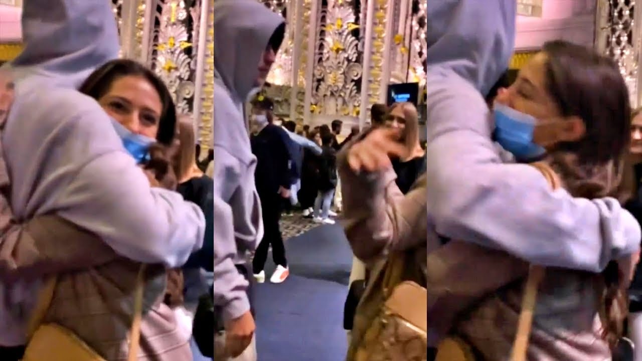 Justin Bieber hugging a fan spotted at church in Beverly Hills