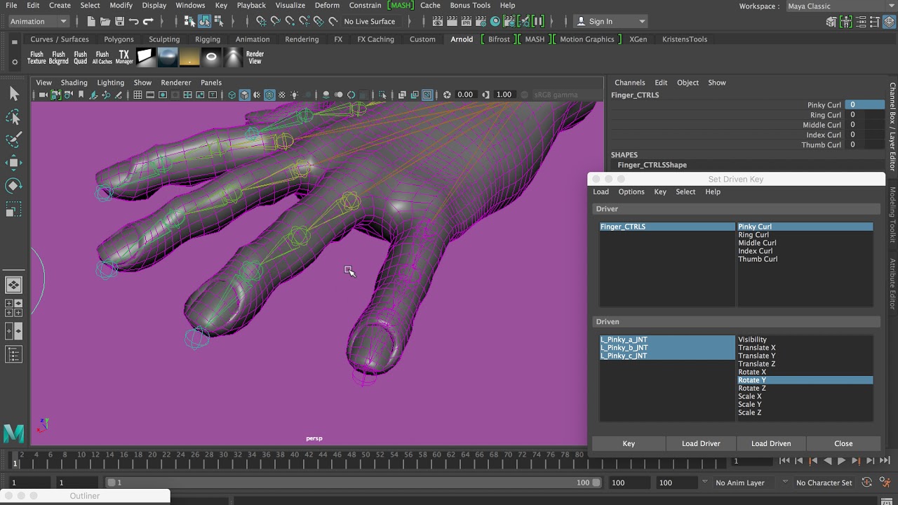 Adding Set Driven Keys for Hand Rigging