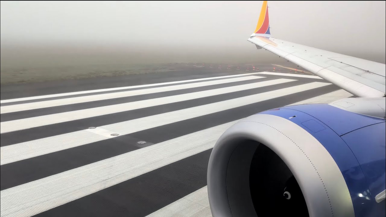 (4K) Southwest 737 MAX 8 Foggy Takeoff - Eugene (EUG)