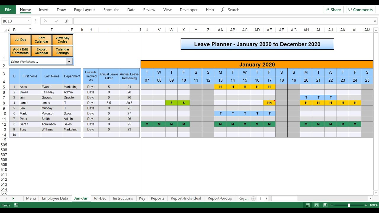 Excel Holiday Planner - a powerful staff leave tracking spreadsheet