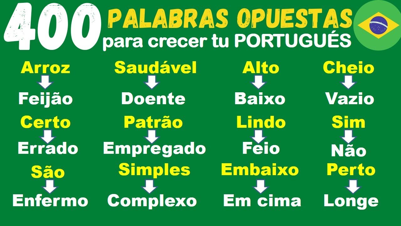 Aprenda Portugués con 400 Palabras Opuestas | Learn Portuguese with 400 Words in Oposite Sense.