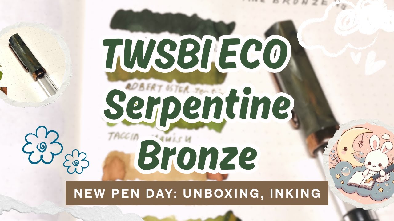 TWSBI Eco Serpentine Bronze Medium Nib | Unboxing Inking Review | New Pen Day | Green and Brown inks