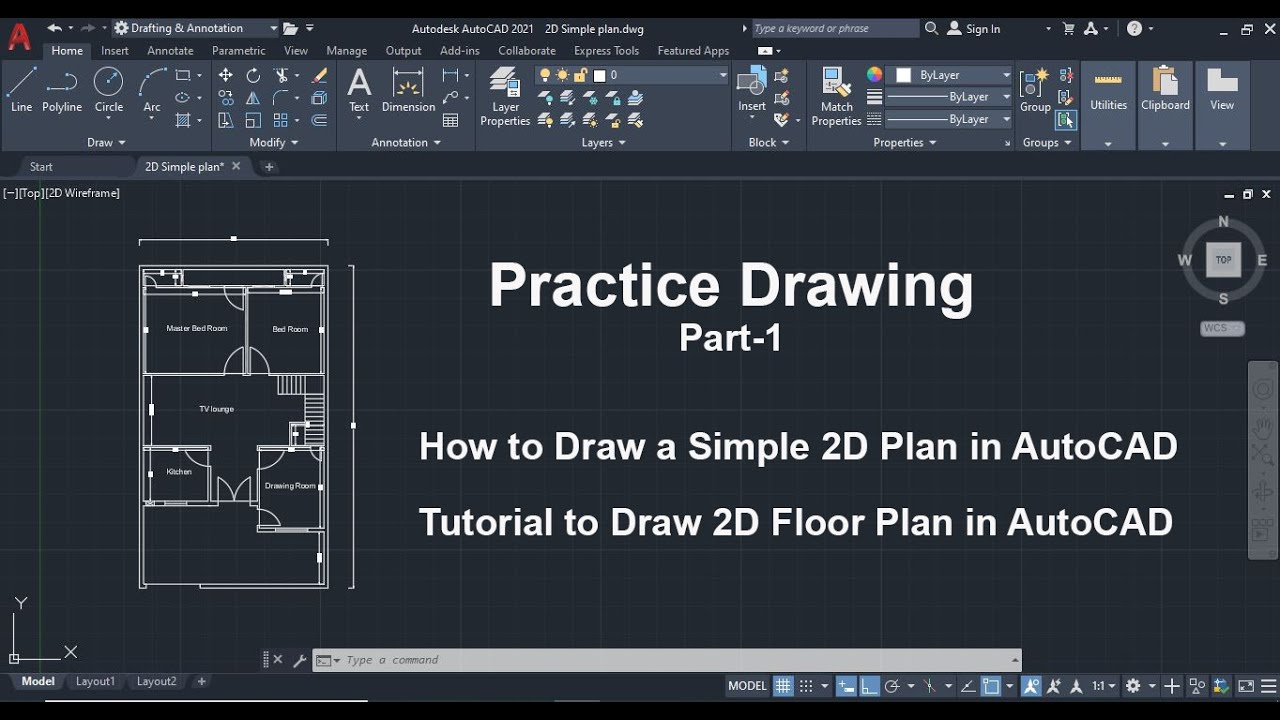 AutoCAD Basic Drawing Practice. How to Draw Simple Floor 2D Plan in AutoCAD?