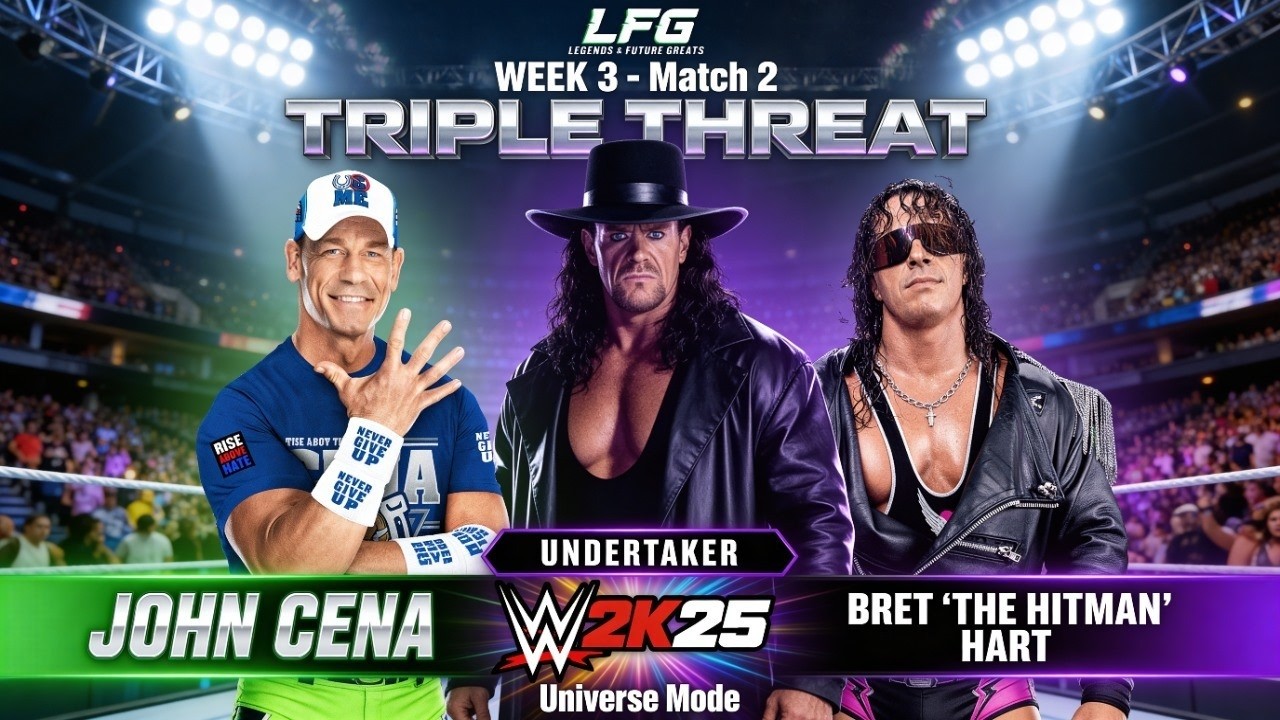 FULL MATCH: Undertaker vs John Cena vs Bret Hart | LFG Week 3 Match 2 | WWE 2K25 Universe Mode