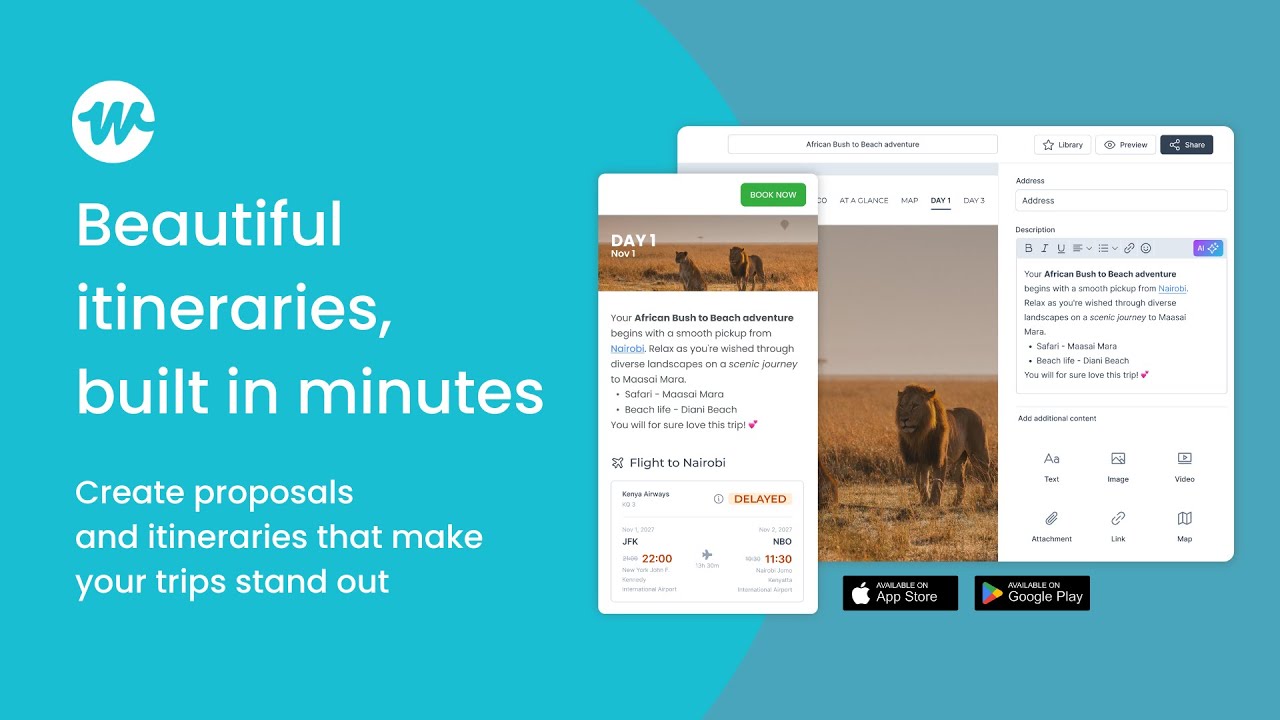 Grow your sales with beautiful proposals and itineraries | WeTravel Itinerary Builder