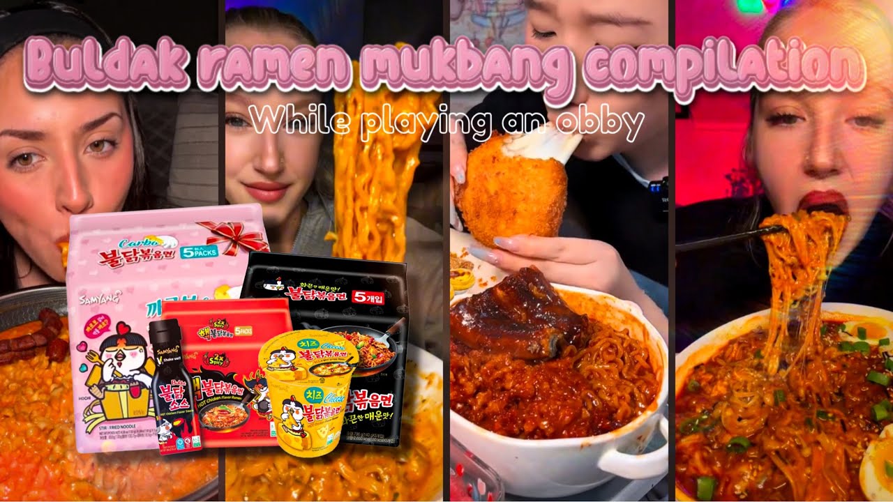 ✨🍜🍳🥩Buldak ramen mukbang compilation while playing an obby | (I DON’T OWN THESE VIDEOS)🥩🍳🍜✨
