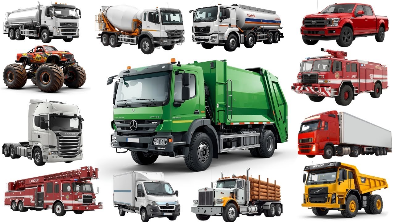 Грузовики для детей | Учим названия транспортных средств 🚛🚒 – Пожарная машина, мусоровоз, самосва...