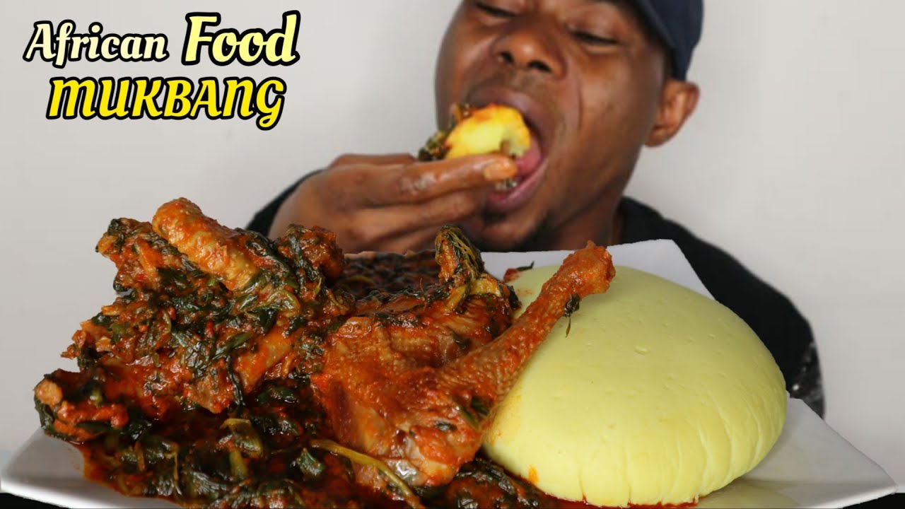 Fufu And Efo Riro Or Vegetable Soup With Native Chicken | African Food | The Adim Family