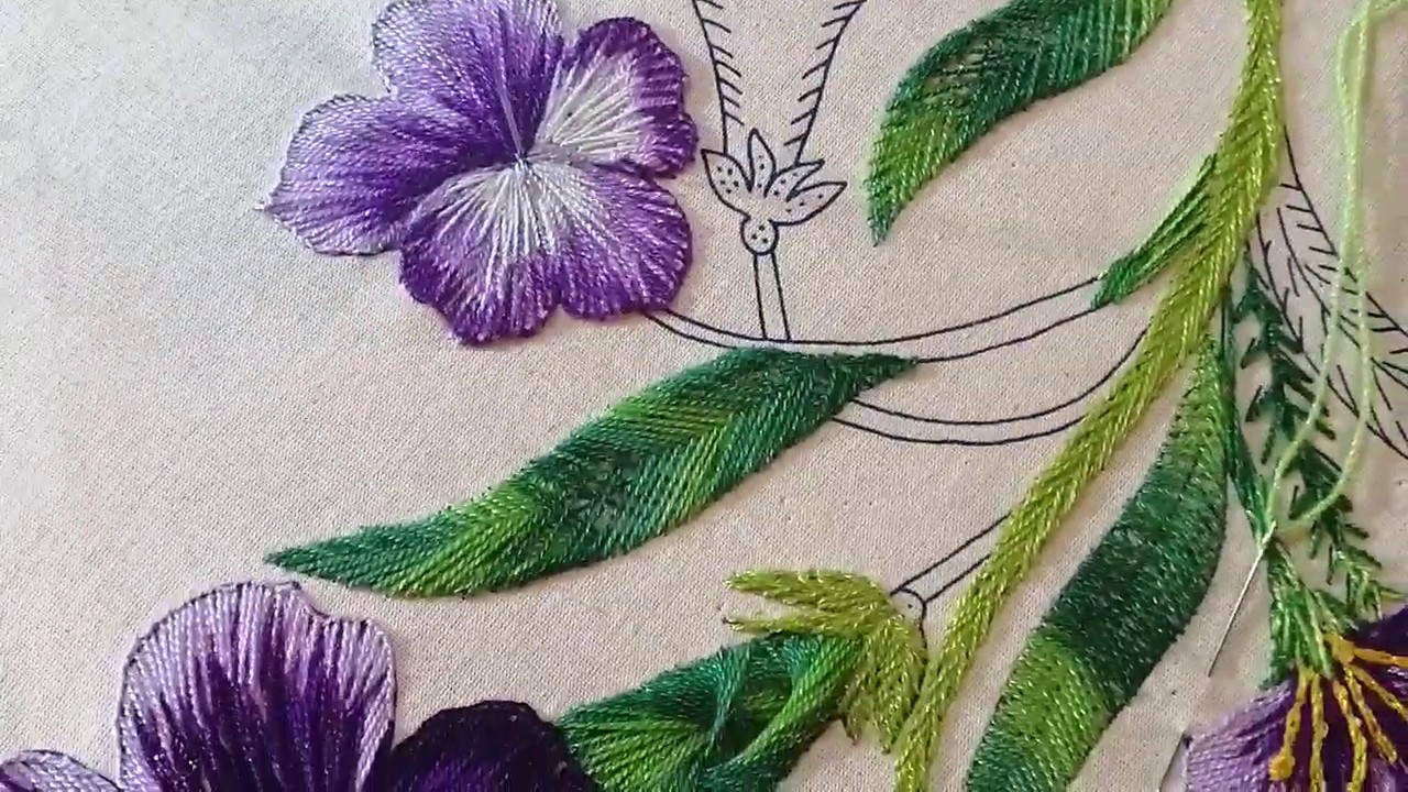 Como bordar hoja larga pistilos y #2.  base de la flor Sonia R.A.