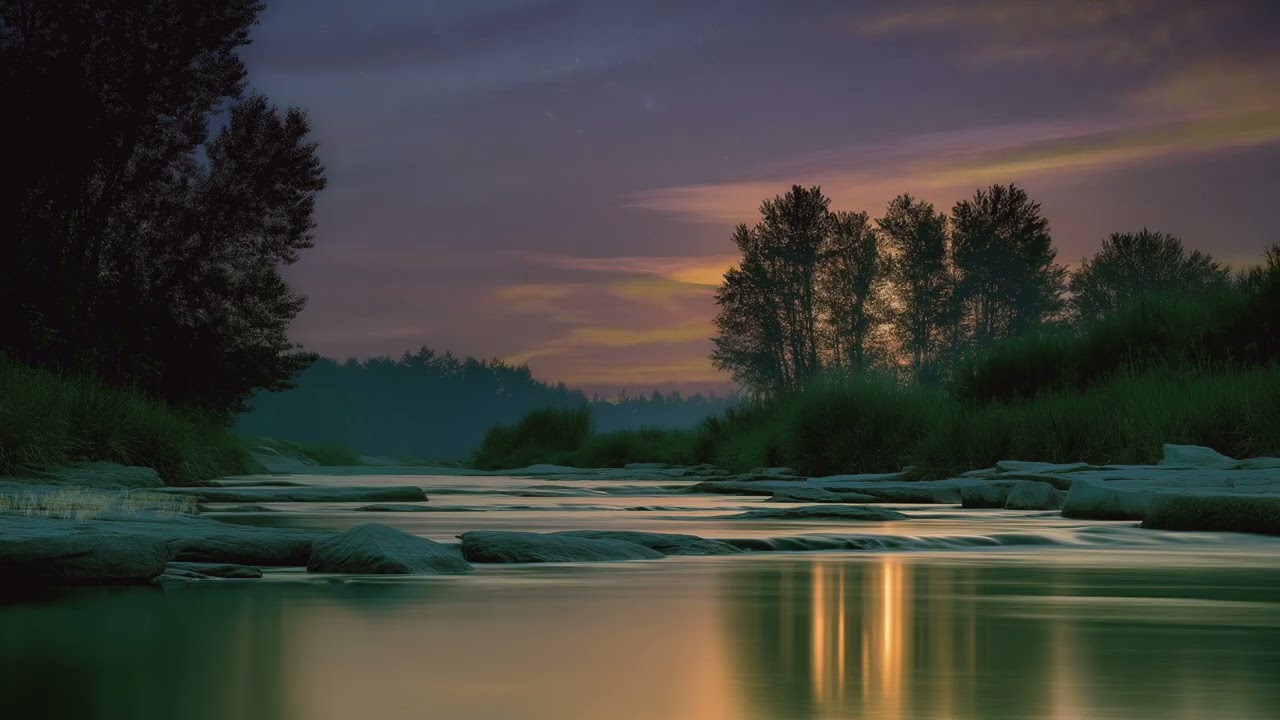 Misty Golden Riverside 4K | 4 Hour Focus Music | Lofi Water Sounds