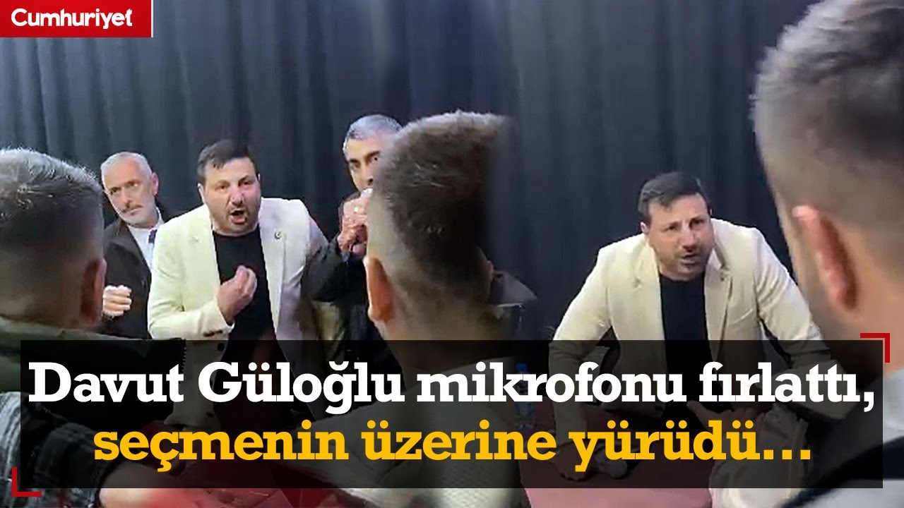 Yeniden Refah Partisi adayı Davut Güloğlu mikrofonu fırlattı, seçmenin üzerine yürüdü