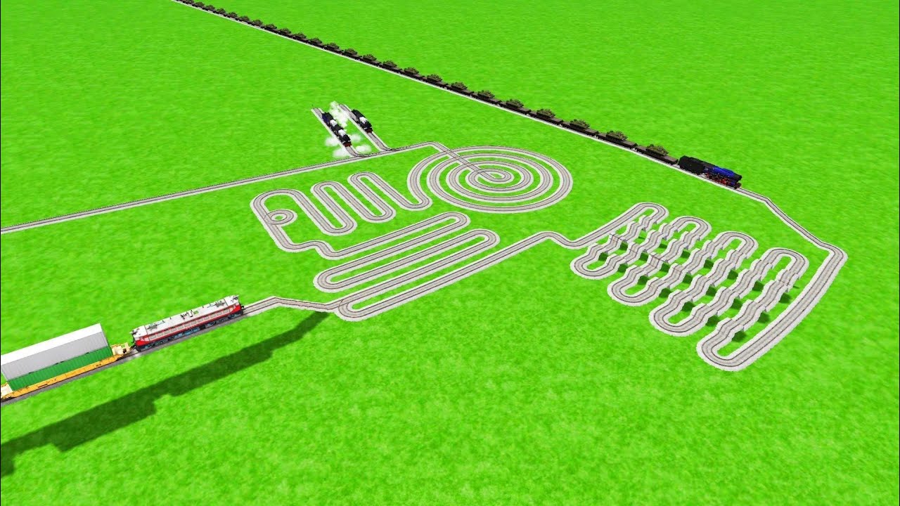 STEAM FOUR TRAINS COUPLING CAREFULLY WITH RISKY BUMPY ZIG ZAG 😱 CIRCLE RAILROAD RAILWORK 