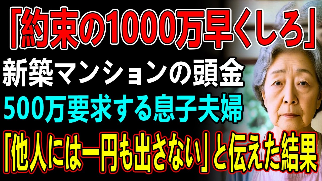 「約束の1000万早く出して」私の老後の貯金で勝手に新築マンションを購入する息子夫婦→4ヶ月後とんでもない真実が発覚して