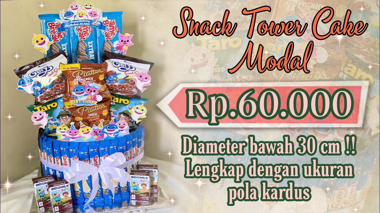 TUTORIAL SNACK TOWER CAKE TEMA BABY SHARK LOW BUDGET MODAL Rp.60.000 || HOW TO MAKE SNACK TOWER CAKE