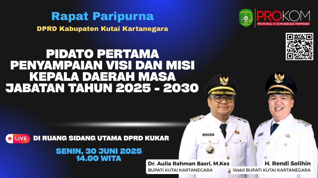Pidato Pertama Penyampaian VISI dan MISI Kepala Daerah Masa Jabatan Tahun 2025 - 2030