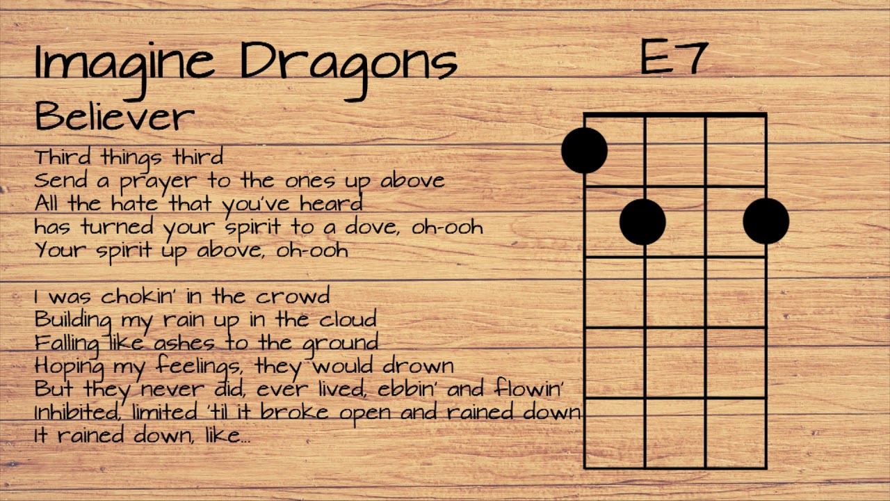 Imagine Dragons - Believer UKULELE TUTORIAL W/ LYRICS