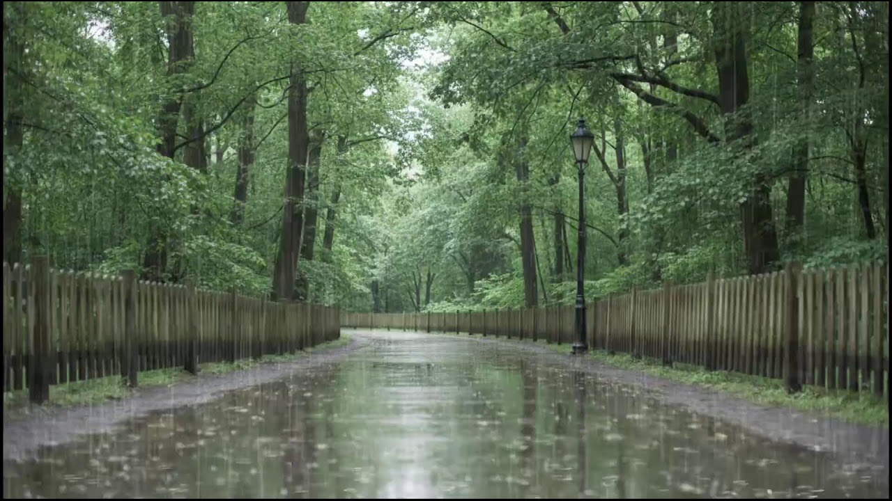 Night Rain Drifting Through Green Woodland | Gentle Nature Soundscape for Sleep and Meditation Music