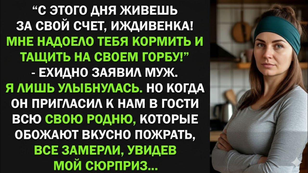 С этого дня живешь за свой счет, иждивенка! - заявил муж, а когда к нам пришла его родня