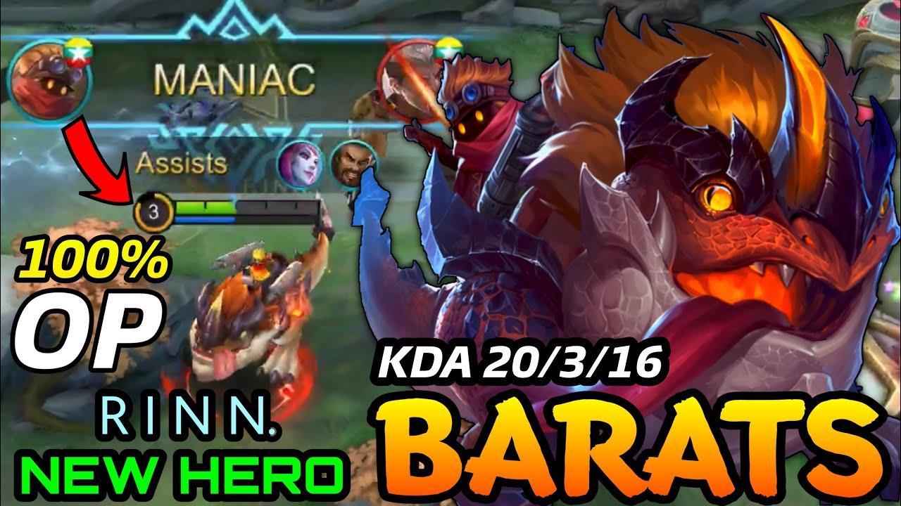 1 MIN = MANIAC!! New Hero Barats Is OverPowered!! 20 Kills Barats Gameplay by R I N N. - MLBB