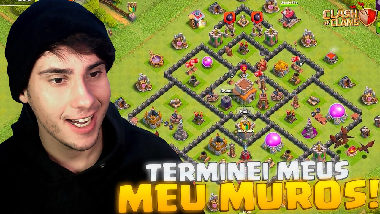 INICIANDO UMA VILA: TERMINEI OS MUROS DO CV8! | EP #12 CLASH OF CLANS