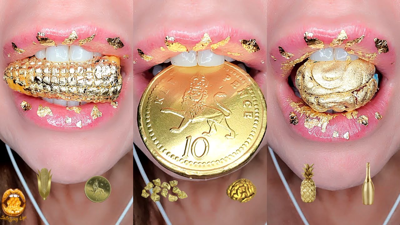 ASMR Eating Satisfying GOLD Food Emoji Challenge Mukbang 먹방