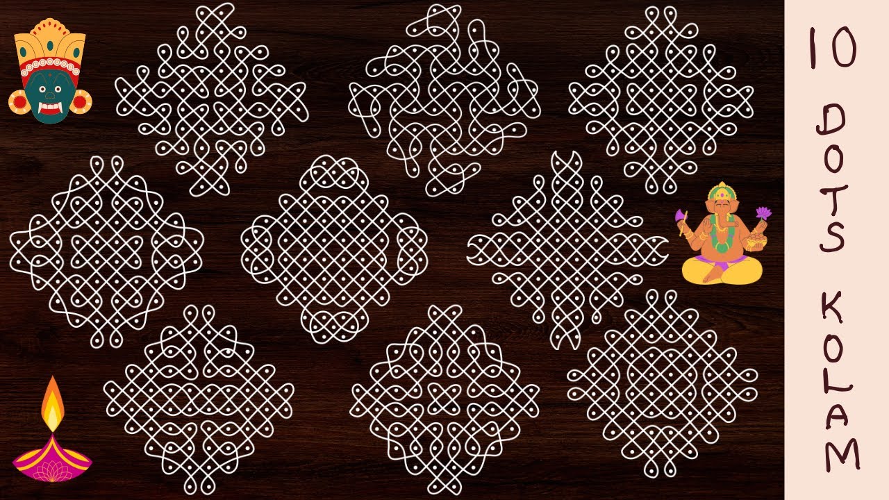 Navratri special kambi kolam designs 2023 with 10 dots 🌷 10x2 dots chukkala muggulu for beginners