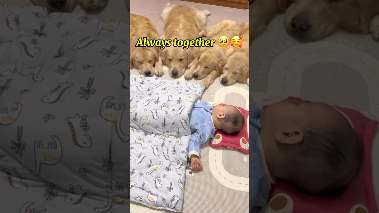 Dogs, Baby and Cat sleeping together 🥹🥹 #shorts #dog #baby
