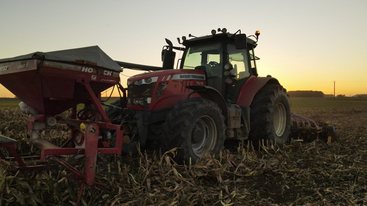 semi direct de blé en fin de journée / Massey 7618 dyna6