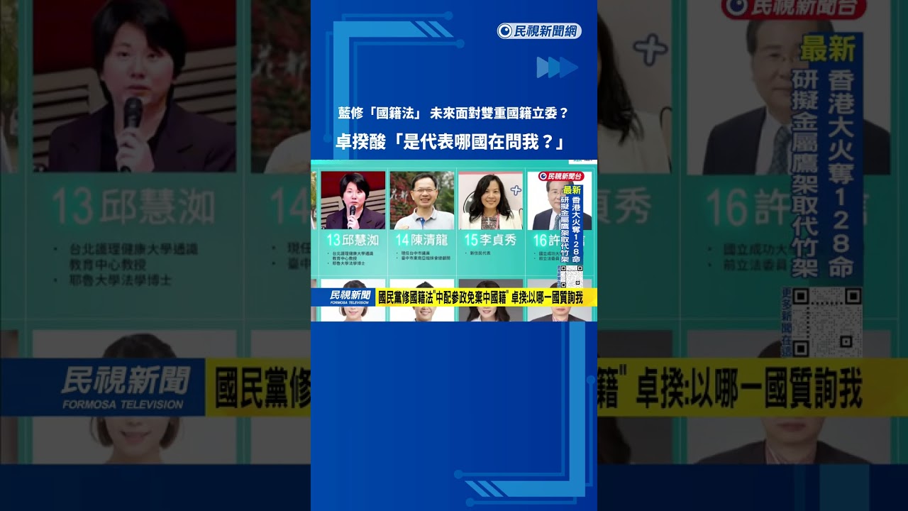國民黨修國籍法「中配參政免棄中國籍」 卓揆：以哪一國質詢我－民視台語新聞