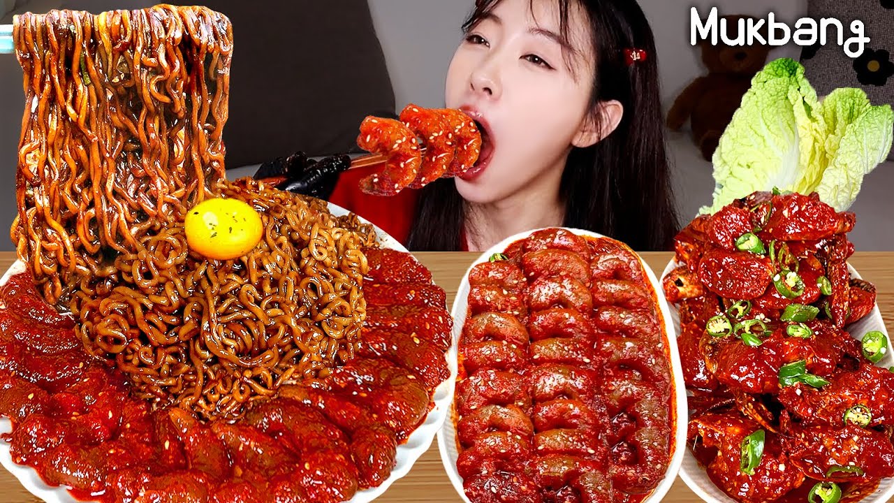 🦀🦐 острый маринованный кремп + краб + Чапагетти Eating showㅣASMR MUKBANGㅣREAL MUKBANG 리얼먹방
