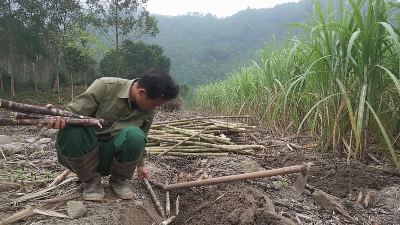 Simple Rural Lifestyle Growing Sugarcane, Gardening Crops and Harvesting Cucumbers for Sale