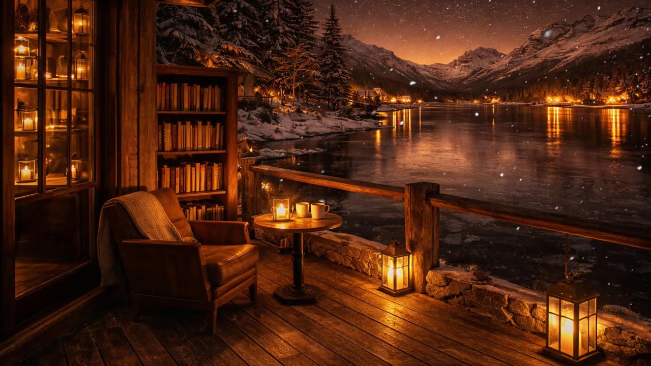 Snowy Forest Cabin Fireplace 🌙 Warm Winter Night – Calm Ambience for Relaxation