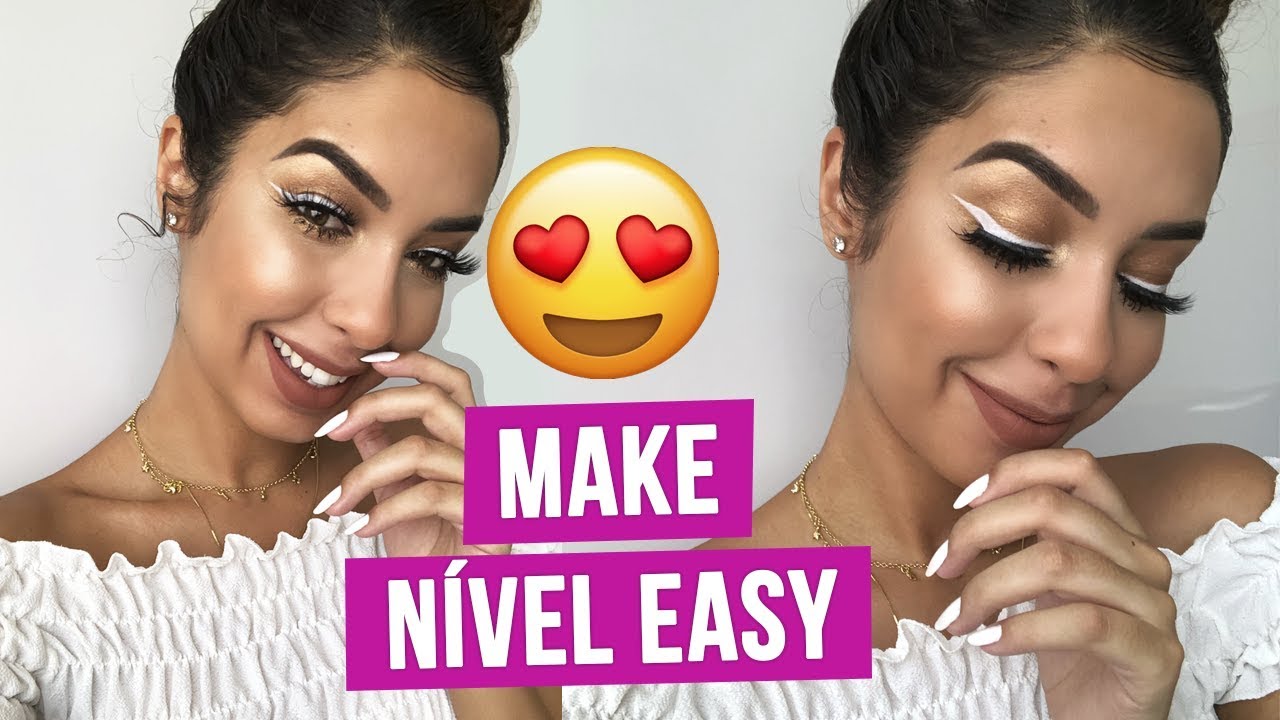 MAKE NIVEL EASY | ESFUMADO MARROM COM DELINEADOR BRANCO