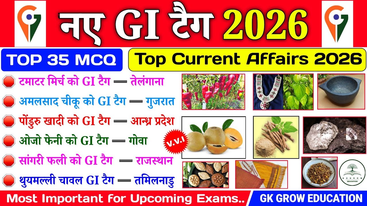 नए GI टैग 2026 GK | New GI Tags | Top Current Affairs 2026 | Topic wise current affairs | GK Quiz