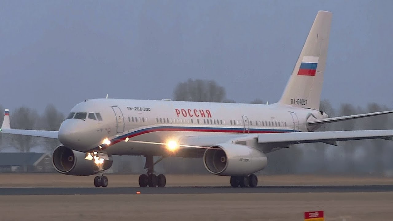 Russian government aircraft RA-64057 Tupolev Tu-204-300 takeoff from AMS Schiphol