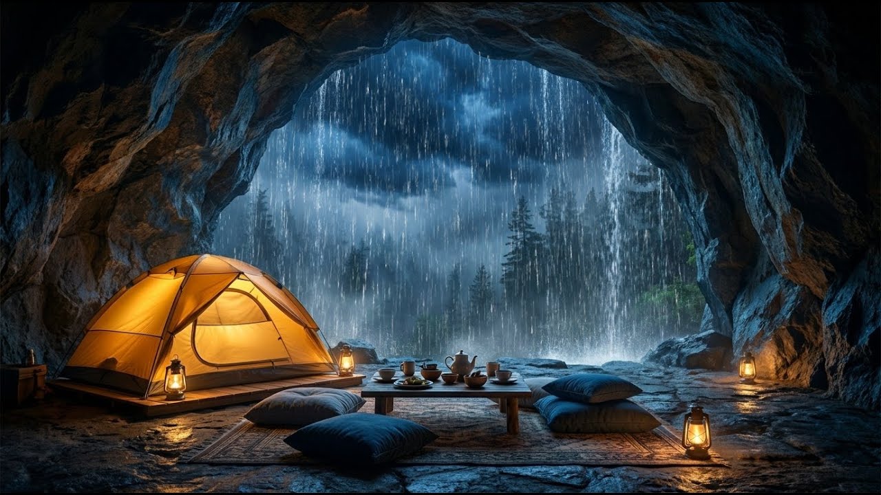 Heavy Rain Sounds for Sleeping Deeply in a Quiet Cave | Relax, Stress Free, Calm Night