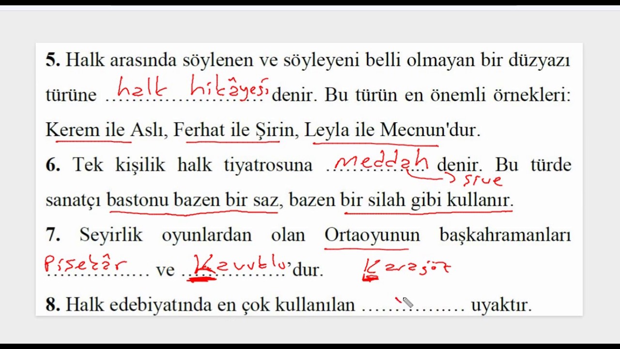 Halk Edebiyatı Boşluk Doldurma Soruları-1