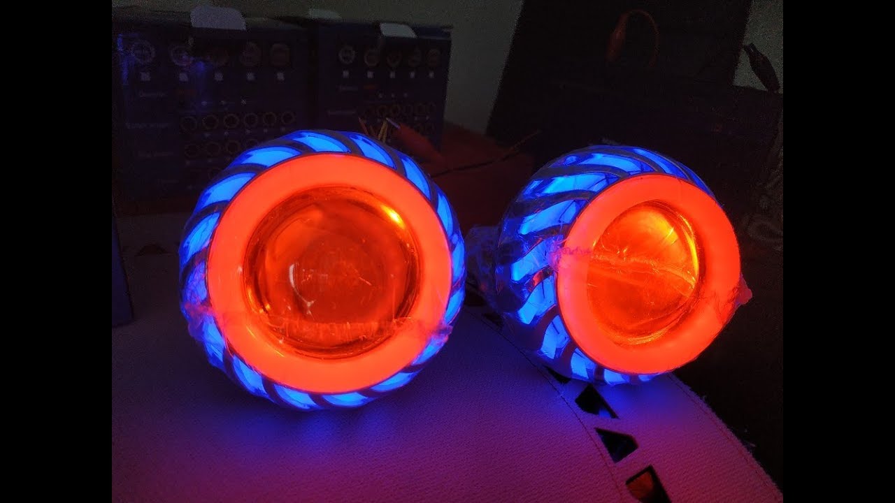 12V-80V Dual Halo Angel Devil Eye Motorcycle Headlight Hi/Lo Beam LED Head Light - BLUE