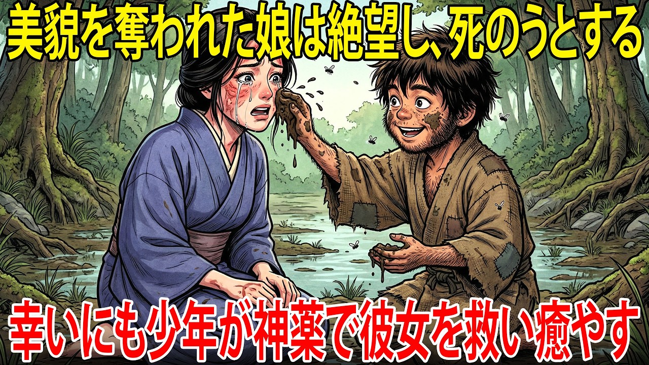 継母に美貌を奪われ家を追われた娘。絶望の淵で“猿のような少年”が差し出した腐臭の泥が、まさかの神薬だった｜泣ける話｜民話｜昔話｜
