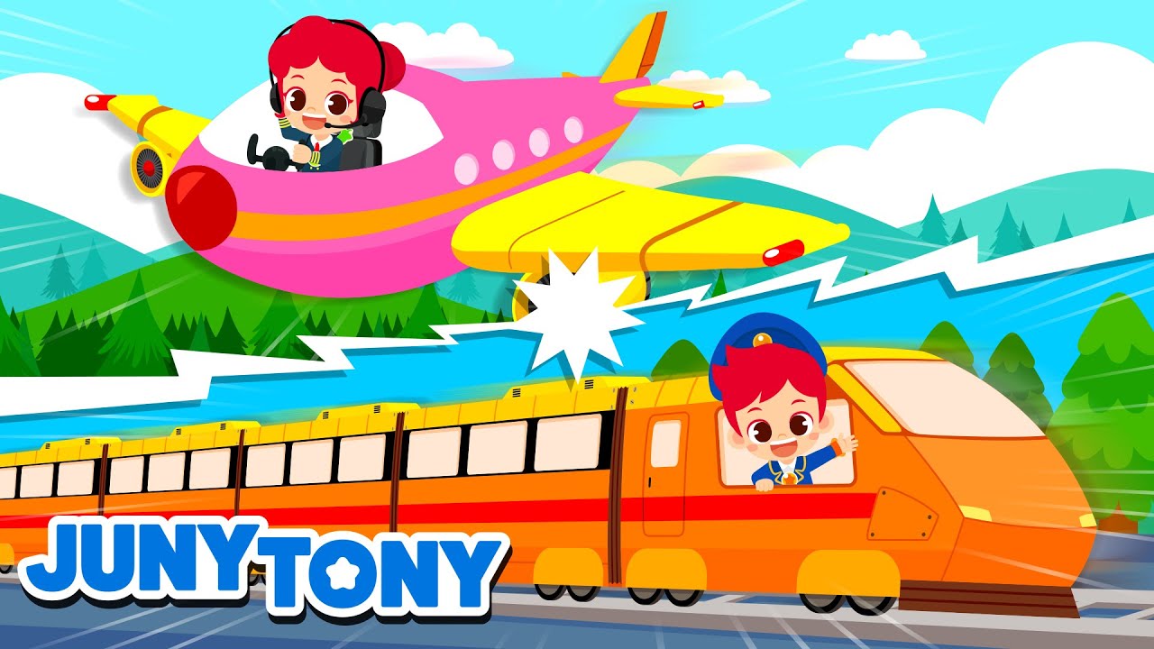 *NEW* Which One Is Faster? | Train, Airplane, Rocket | Vehicle Song for Kids | JunyTony