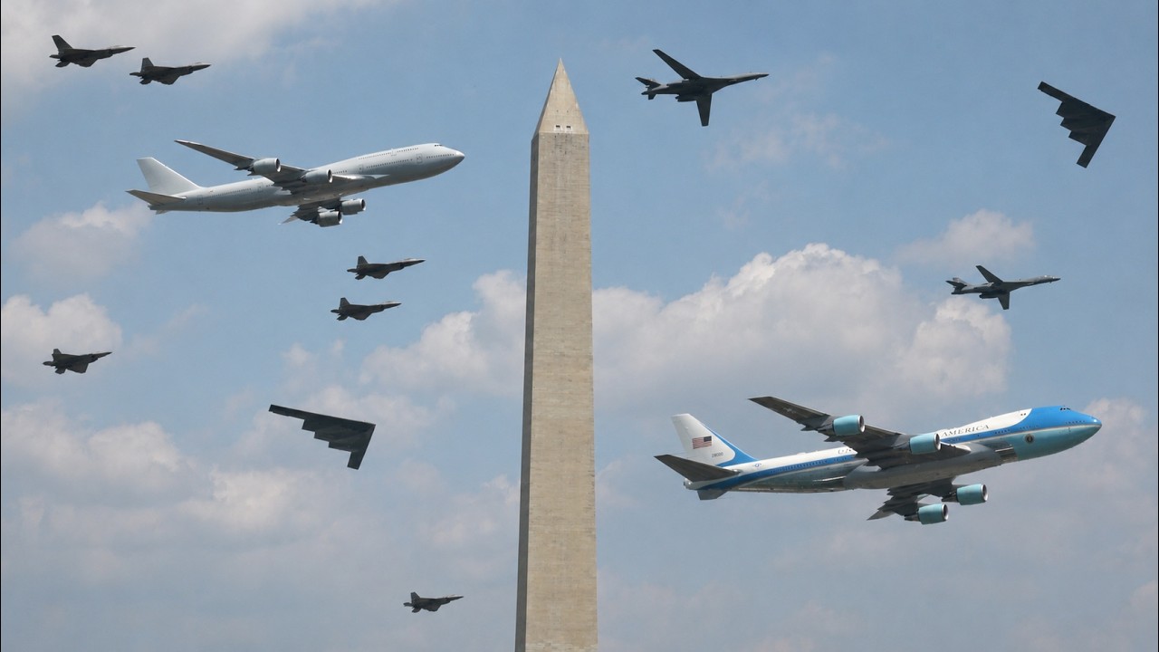 America&rsquo;s 250th Birthday Flyover | Air Force One, B-2s, B-1s & Fighters